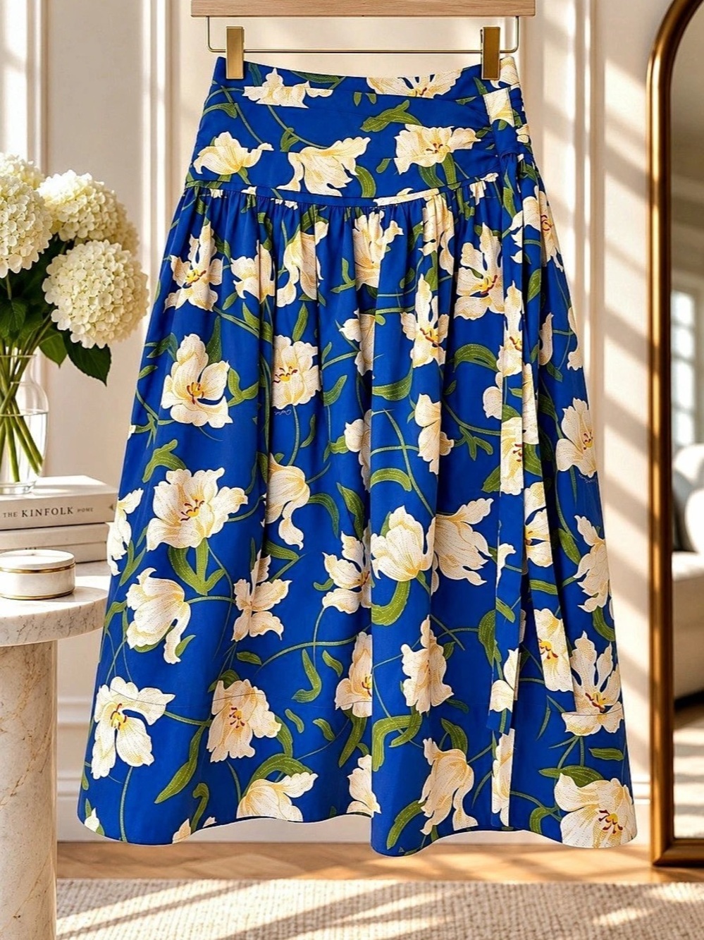 Cara Cara Blue Floral Cotton Midi Skirt Size 4
